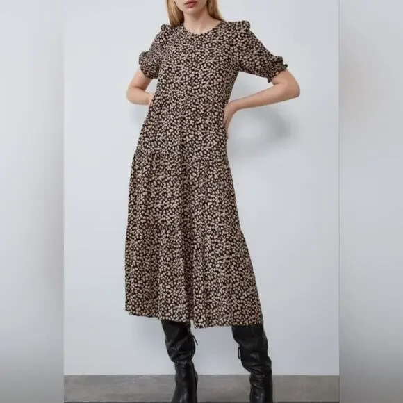 Zara Floral Tiered Prairie Dress w/Pockets Size XS - Picture 4 of 8